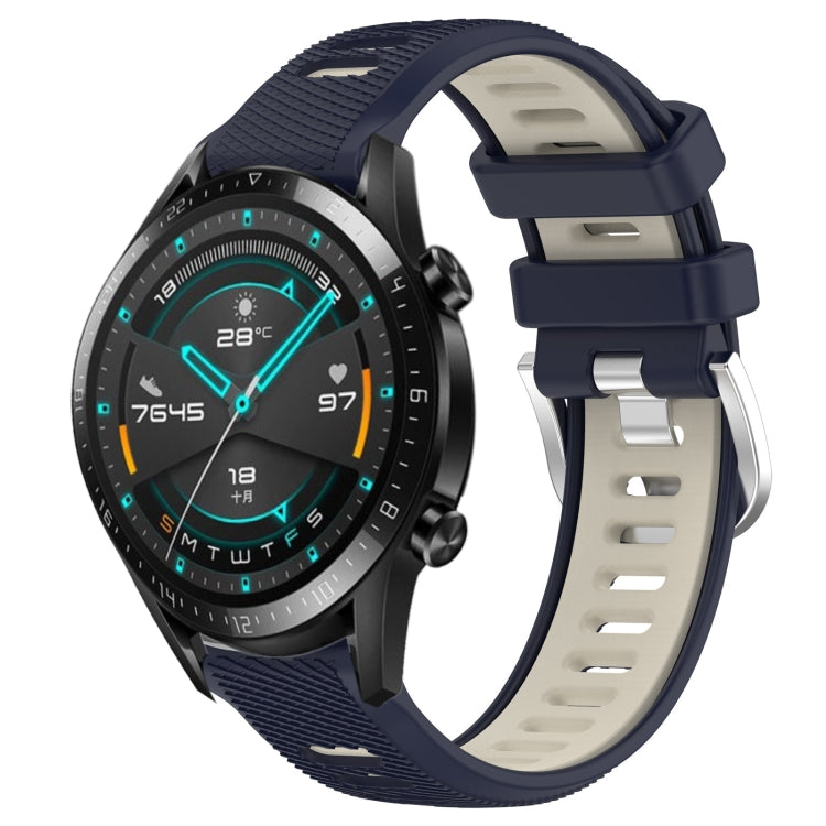 For Huawei GT2 46mm 22mm Sports Two-Color Steel Buckle Silicone Watch Band(Midnight Blue+Starlight) - Smart Wear by PMC TechLife | Online Shopping South Africa | PMC TechLife