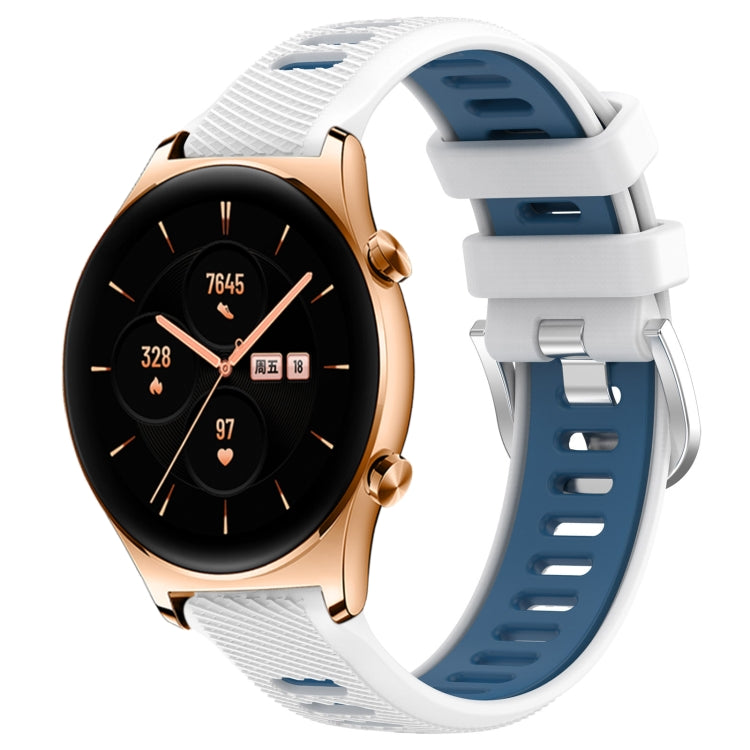 For Honor Watch GS 3 22mm Sports Two-Color Steel Buckle Silicone Watch Band(White+Blue) - Smart Wear by PMC TechLife | Online Shopping South Africa | PMC TechLife