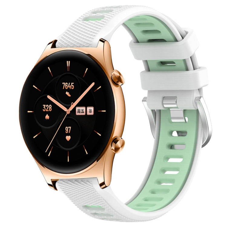 For Honor Watch GS 3 22mm Sports Two-Color Steel Buckle Silicone Watch Band(White+Teal) - Smart Wear by PMC TechLife | Online Shopping South Africa | PMC TechLife
