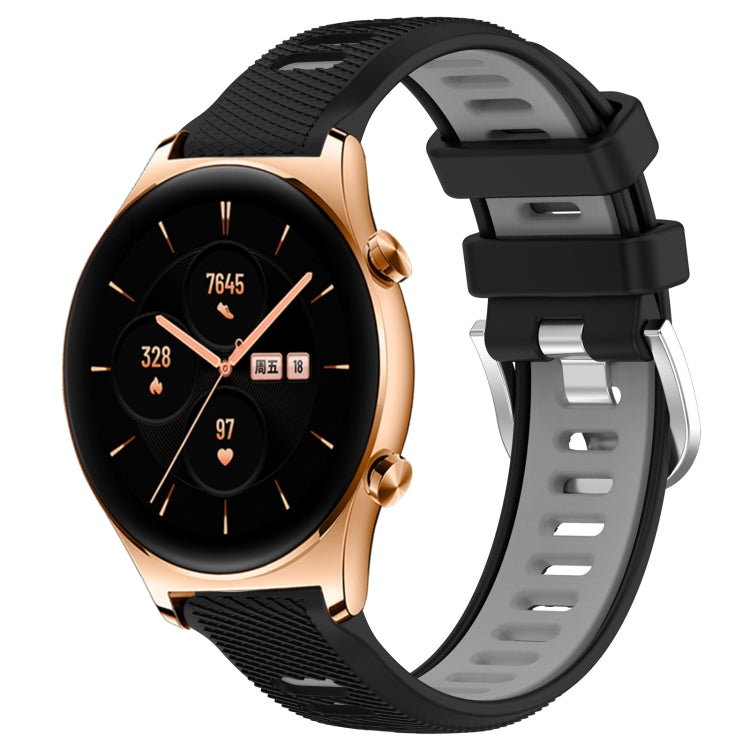 For Honor Watch GS 3 22mm Sports Two-Color Steel Buckle Silicone Watch Band(Black+Grey) - Smart Wear by PMC TechLife | Online Shopping South Africa | PMC TechLife