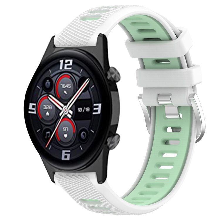 For Honor Watch GS 3i 22mm Sports Two-Color Steel Buckle Silicone Watch Band(White+Teal) - Smart Wear by PMC TechLife | Online Shopping South Africa | PMC TechLife