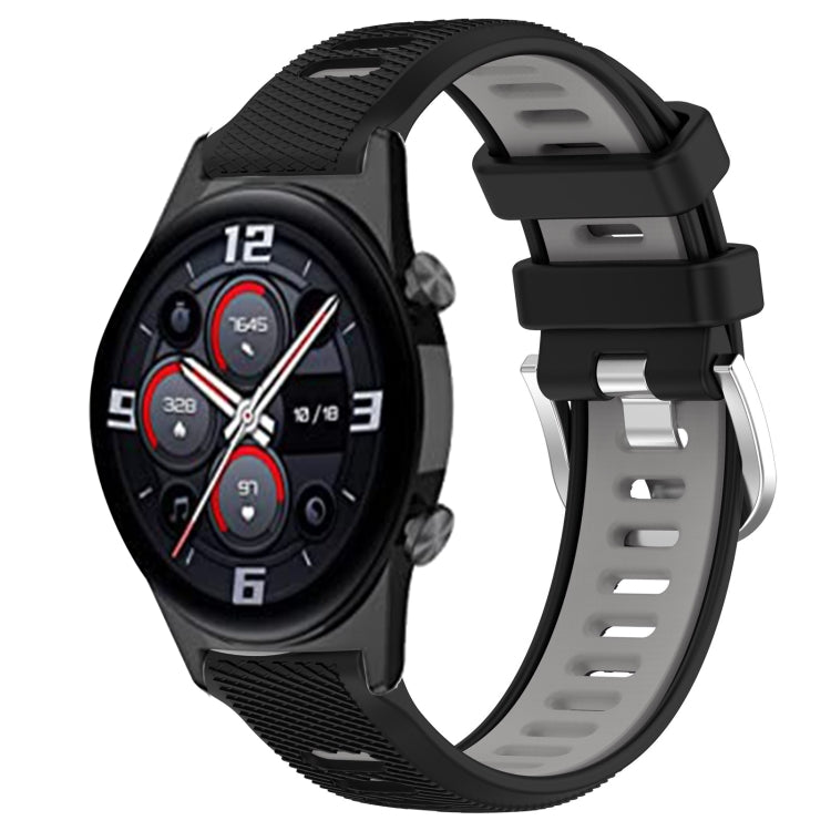 For Honor Watch GS 3i 22mm Sports Two-Color Steel Buckle Silicone Watch Band(Black+Grey) - Smart Wear by PMC TechLife | Online Shopping South Africa | PMC TechLife