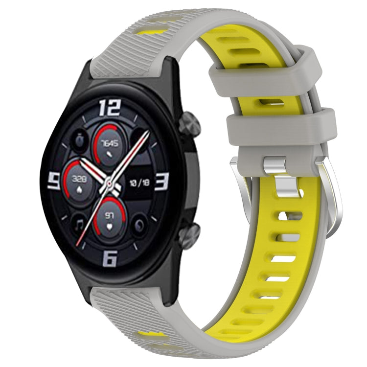 For Honor Watch GS 3i 22mm Sports Two-Color Steel Buckle Silicone Watch Band(Grey+Yellow) - Smart Wear by PMC TechLife | Online Shopping South Africa | PMC TechLife