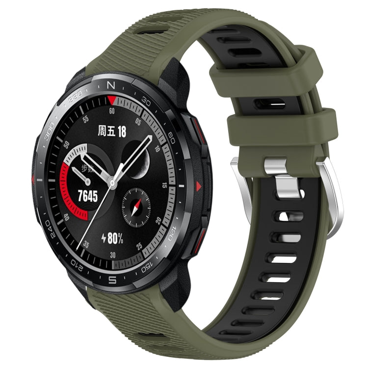 For Honor Watch GS Pro 22mm Sports Two-Color Steel Buckle Silicone Watch Band(Army Green+Black) - Smart Wear by PMC TechLife | Online Shopping South Africa | PMC TechLife