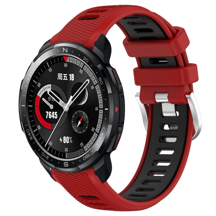 For Honor Watch GS Pro 22mm Sports Two-Color Steel Buckle Silicone Watch Band(Red+Black) - Smart Wear by PMC TechLife | Online Shopping South Africa | PMC TechLife