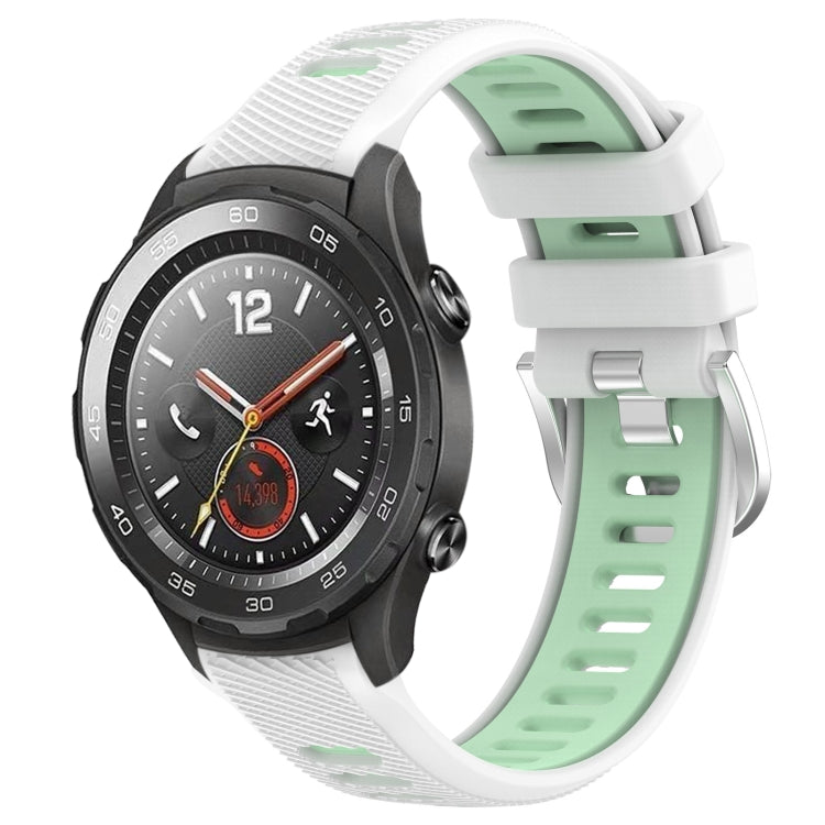 For Honor Magic Watch 2 46mm 22mm Sports Two-Color Steel Buckle Silicone Watch Band(White+Teal) - Smart Wear by PMC TechLife | Online Shopping South Africa | PMC TechLife