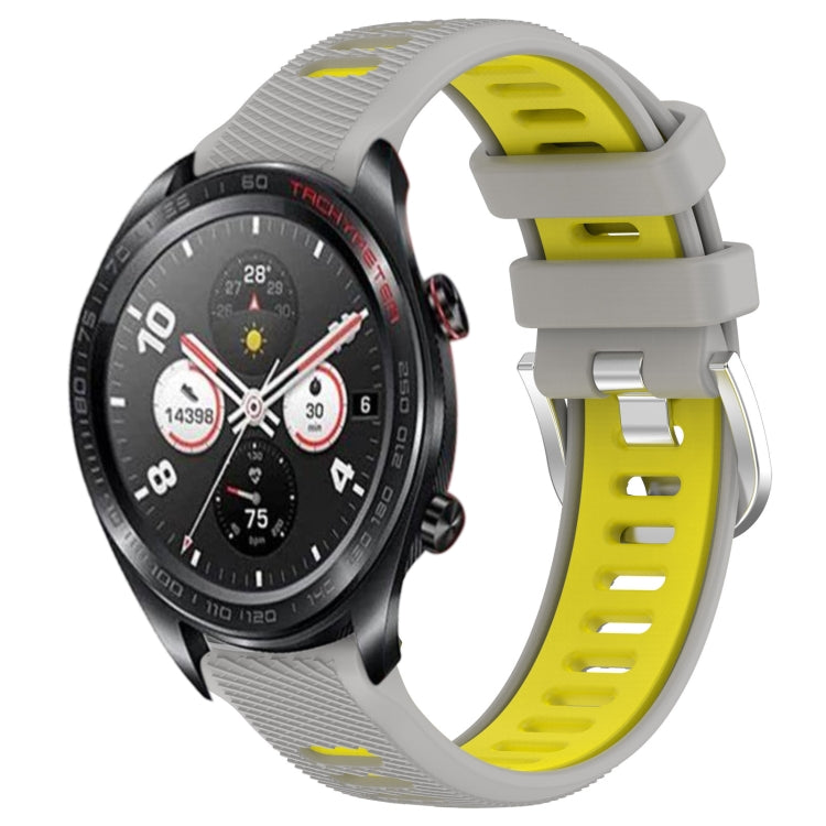 For Honor Watch Dream 22mm Sports Two-Color Steel Buckle Silicone Watch Band(Grey+Yellow) - Smart Wear by PMC TechLife | Online Shopping South Africa | PMC TechLife