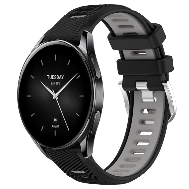 For Xiaomi Watch S2 46mm 22mm Sports Two-Color Steel Buckle Silicone Watch Band(Black+Grey) - Smart Wear by PMC TechLife | Online Shopping South Africa | PMC TechLife