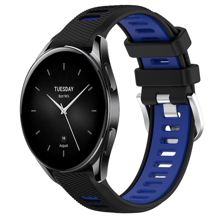 For Xiaomi Watch S2 46mm 22mm Sports Two-Color Steel Buckle Silicone Watch Band(Black+Blue) - Smart Wear by PMC TechLife | Online Shopping South Africa | PMC TechLife
