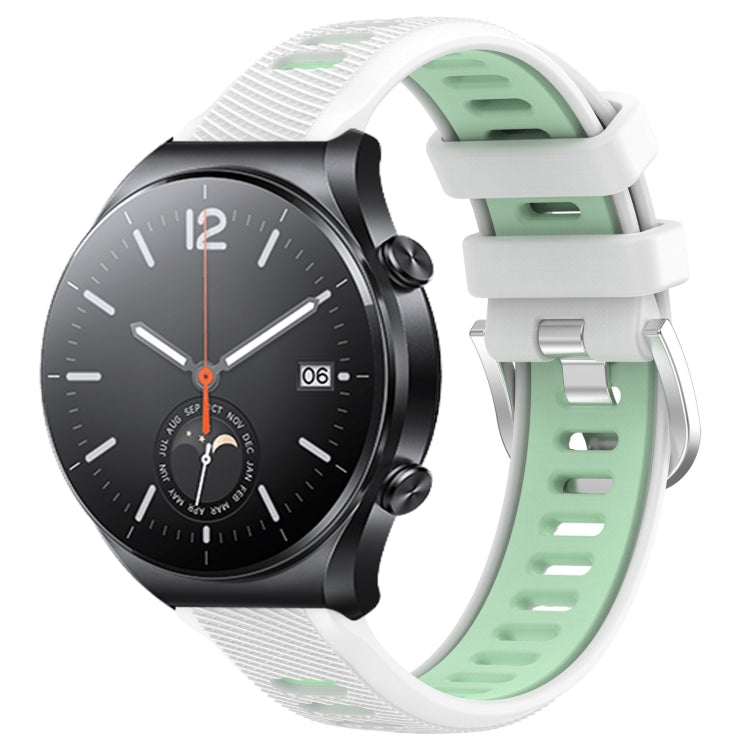 For Xiaomi MI Watch S1 22mm Sports Two-Color Steel Buckle Silicone Watch Band(White+Teal) - Smart Wear by PMC TechLife | Online Shopping South Africa | PMC TechLife
