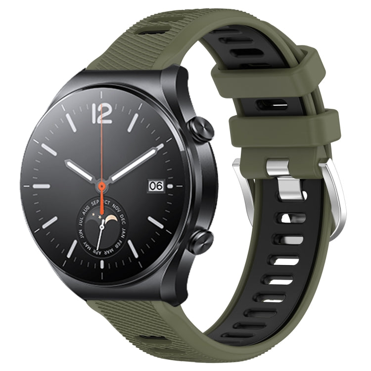 For Xiaomi MI Watch S1 22mm Sports Two-Color Steel Buckle Silicone Watch Band(Army Green+Black) - Smart Wear by PMC TechLife | Online Shopping South Africa | PMC TechLife