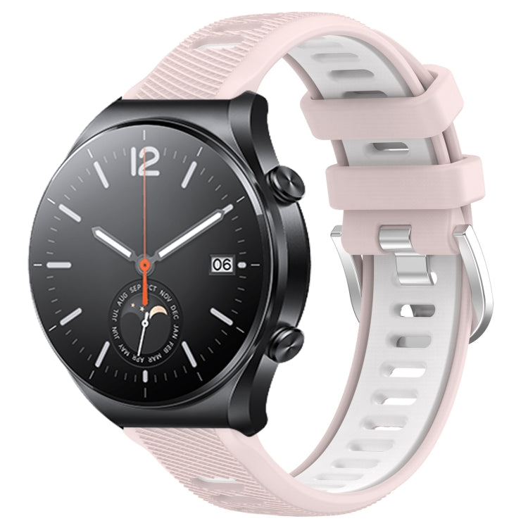 For Xiaomi MI Watch S1 22mm Sports Two-Color Steel Buckle Silicone Watch Band(Pink+White) - Smart Wear by PMC TechLife | Online Shopping South Africa | PMC TechLife