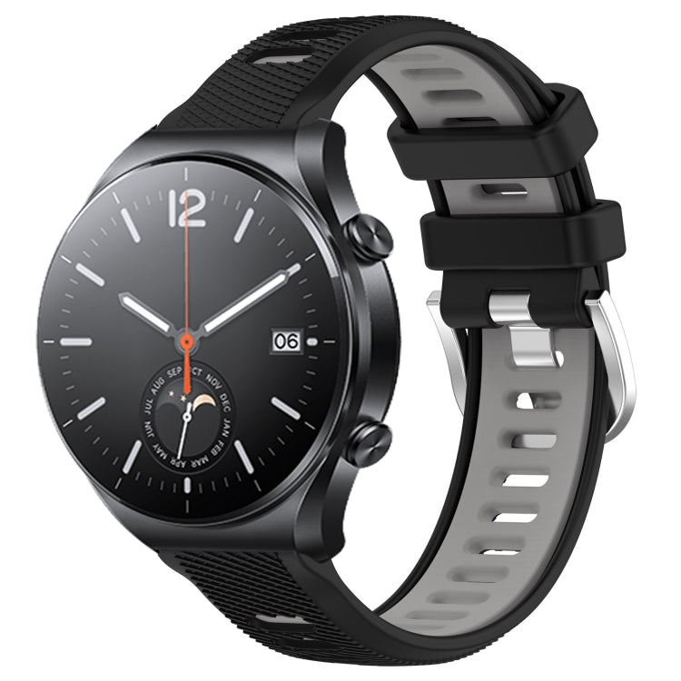 For Xiaomi MI Watch S1 22mm Sports Two-Color Steel Buckle Silicone Watch Band(Black+Grey) - Smart Wear by PMC TechLife | Online Shopping South Africa | PMC TechLife