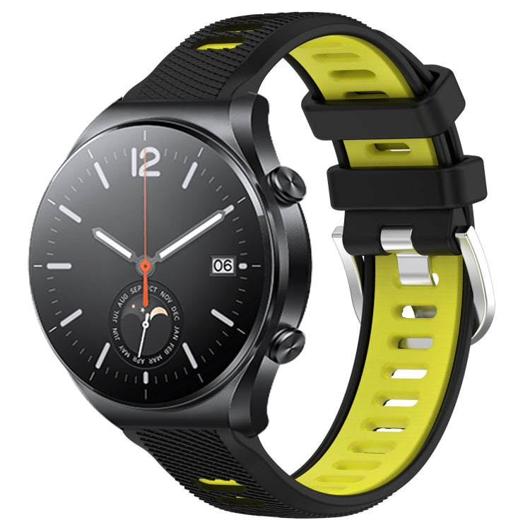 For Xiaomi MI Watch S1 22mm Sports Two-Color Steel Buckle Silicone Watch Band(Black+Lime Green) - Smart Wear by PMC TechLife | Online Shopping South Africa | PMC TechLife