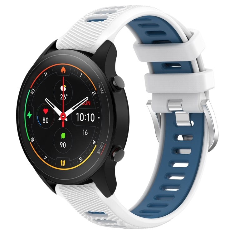 For Xiaomi MI Watch S1 Pro 22mm Sports Two-Color Steel Buckle Silicone Watch Band(White+Blue) - Smart Wear by PMC TechLife | Online Shopping South Africa | PMC TechLife