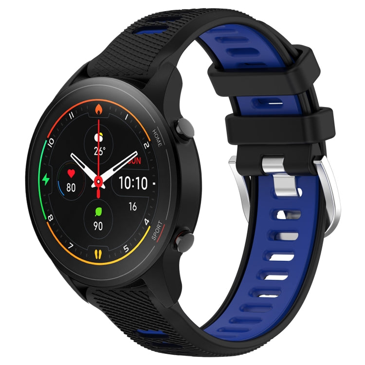 For Xiaomi MI Watch S1 Pro 22mm Sports Two-Color Steel Buckle Silicone Watch Band(Black+Blue) - Smart Wear by PMC TechLife | Online Shopping South Africa | PMC TechLife