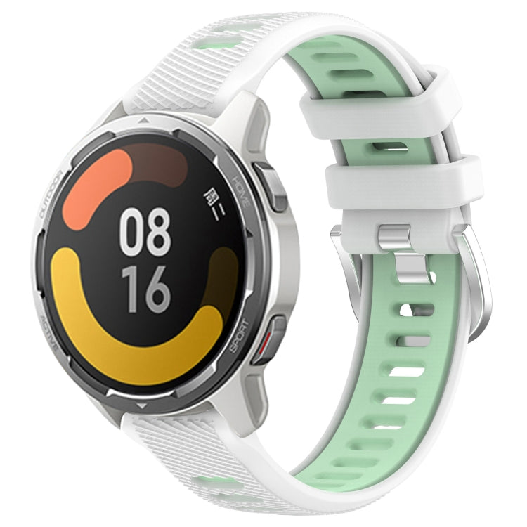For Xiaomi Watch S1 Active 22mm Sports Two-Color Steel Buckle Silicone Watch Band(White+Teal) - Smart Wear by PMC TechLife | Online Shopping South Africa | PMC TechLife