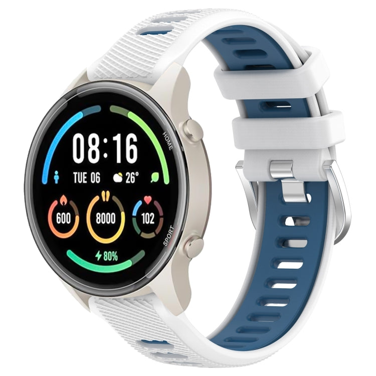 For Xiaomi MI Watch Color 2 22mm Sports Two-Color Steel Buckle Silicone Watch Band(White+Blue) - Smart Wear by PMC TechLife | Online Shopping South Africa | PMC TechLife