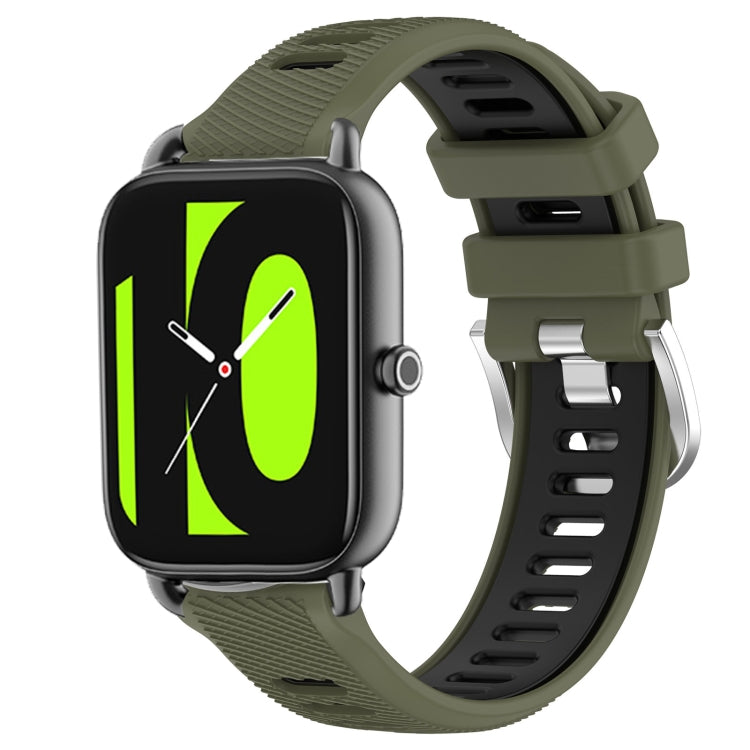 For Xiaomi Haylou RT2 LS10 22mm Sports Two-Color Steel Buckle Silicone Watch Band(Army Green+Black) - Smart Wear by PMC TechLife | Online Shopping South Africa | PMC TechLife