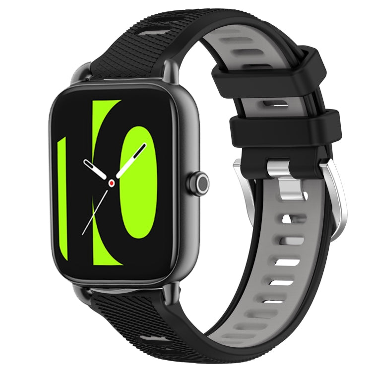 For Xiaomi Haylou RT2 LS10 22mm Sports Two-Color Steel Buckle Silicone Watch Band(Black+Grey) - Smart Wear by PMC TechLife | Online Shopping South Africa | PMC TechLife