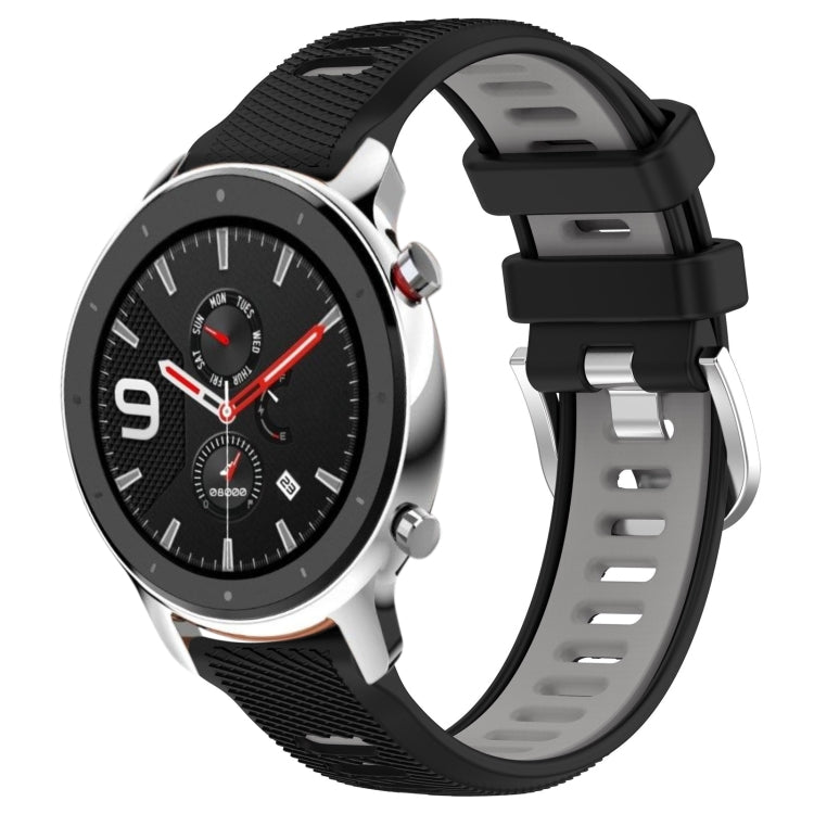 For Amazfit GTR 4 22mm Cross Texture Two Color Silicone Steel Buckle Watch Band(Black+Grey) - Smart Wear by PMC TechLife | Online Shopping South Africa | PMC TechLife