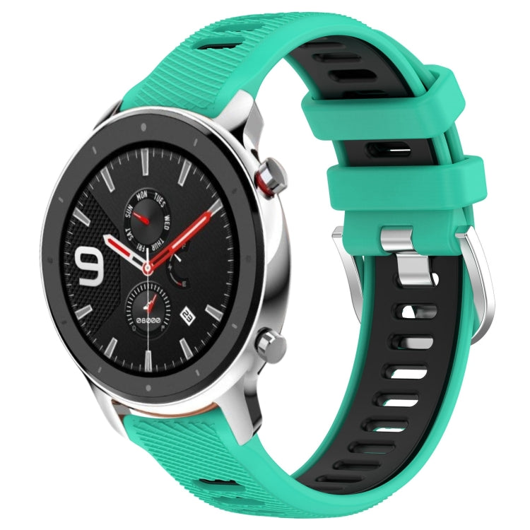 For Amazfit GTR 4 22mm Cross Texture Two Color Silicone Steel Buckle Watch Band(Lake Blue+Black) - Smart Wear by PMC TechLife | Online Shopping South Africa | PMC TechLife