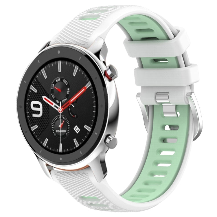 For Amazfit GTR 4 Pro 22mm Cross Texture Two Color Silicone Steel Buckle Watch Band(White+Teal) - Smart Wear by PMC TechLife | Online Shopping South Africa | PMC TechLife