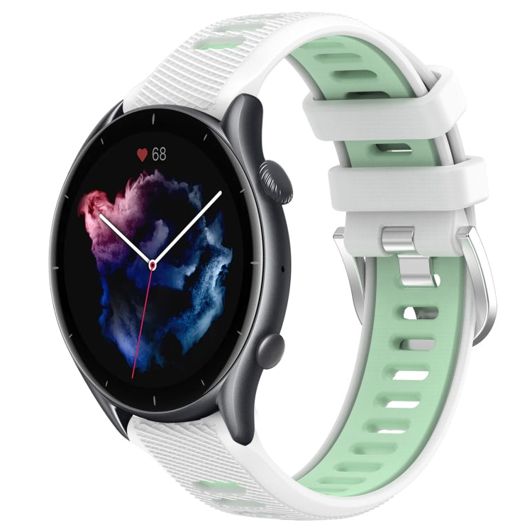 For Amazfit GTR 3 22mm Cross Texture Two Color Silicone Steel Buckle Watch Band(White+Teal) -  by PMC TechLife | Online Shopping South Africa | PMC TechLife
