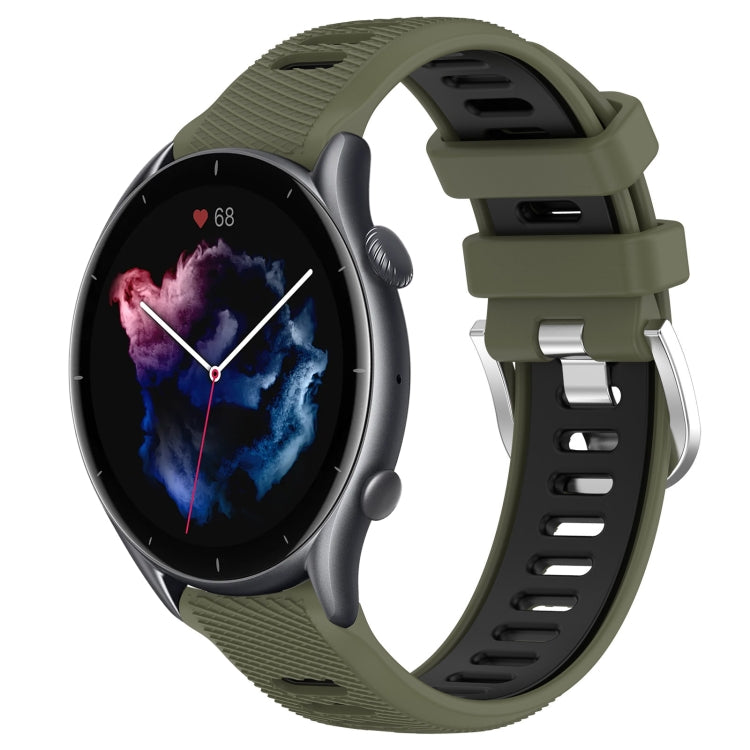 For Amazfit GTR 3 22mm Cross Texture Two Color Silicone Steel Buckle Watch Band(Army Green+Black) - Smart Wear by PMC TechLife | Online Shopping South Africa | PMC TechLife