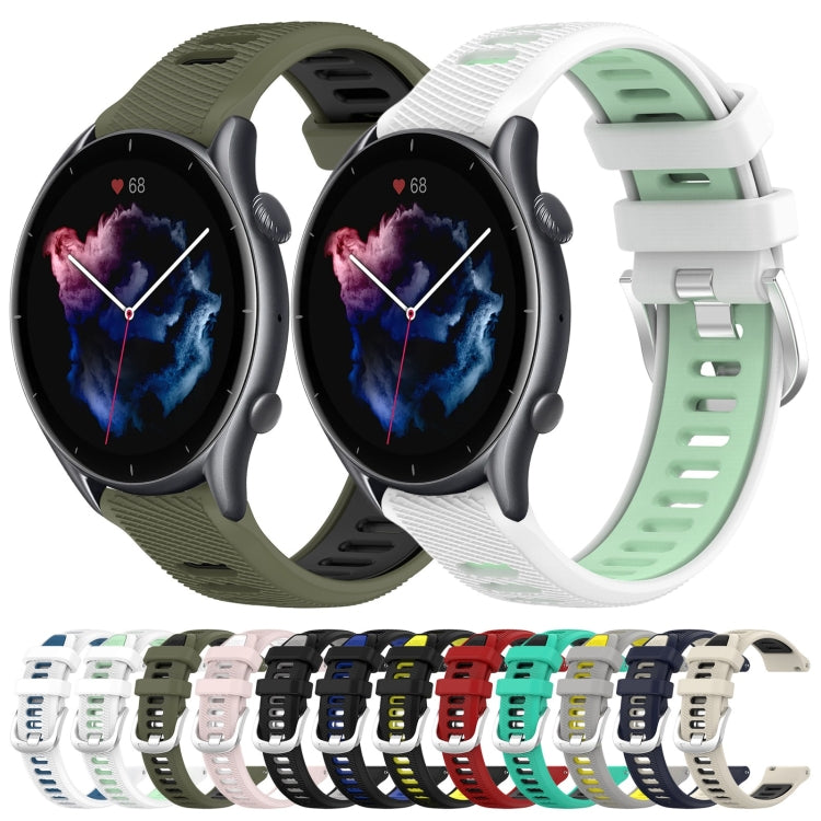 For Amazfit GTR 3 22mm Cross Texture Two Color Silicone Steel Buckle Watch Band(White+Blue) - Smart Wear by PMC TechLife | Online Shopping South Africa | PMC TechLife