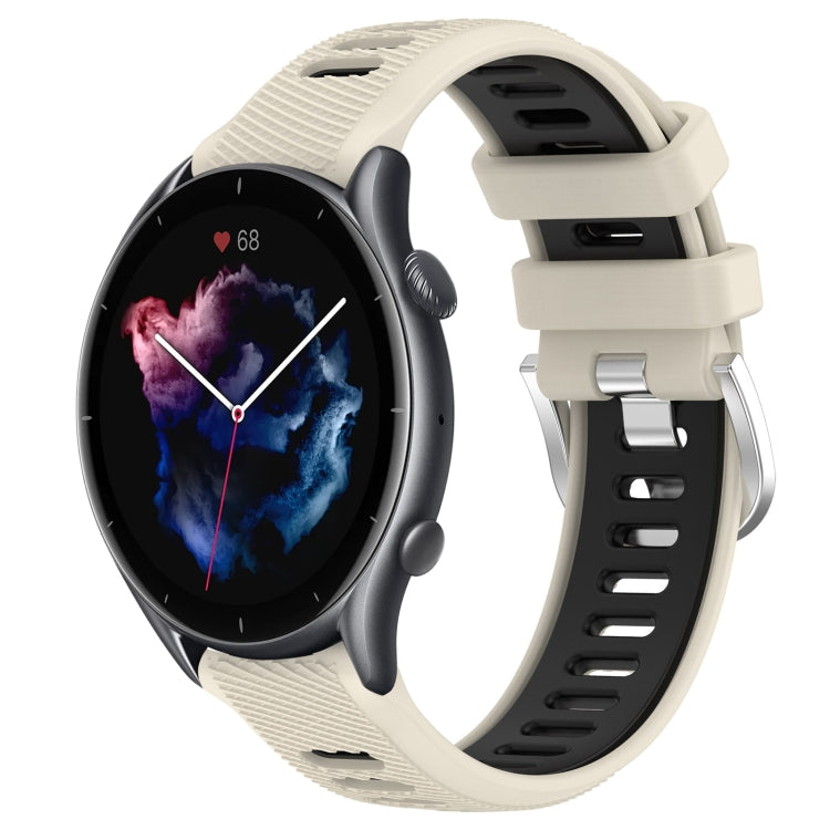 For Amazfit GTR 3 Pro 22mm Cross Texture Two Color Silicone Steel Buckle Watch Band(Starlight+Black) - Smart Wear by PMC TechLife | Online Shopping South Africa | PMC TechLife