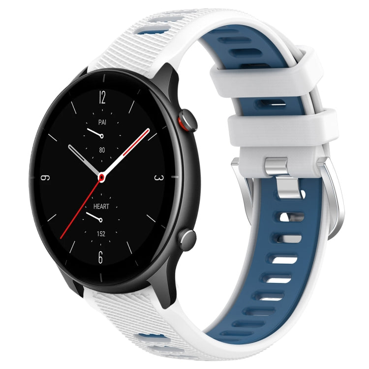 For Amazfit GTR 2e 22mm Cross Texture Two Color Silicone Steel Buckle Watch Band(White+Blue) - Smart Wear by PMC TechLife | Online Shopping South Africa | PMC TechLife