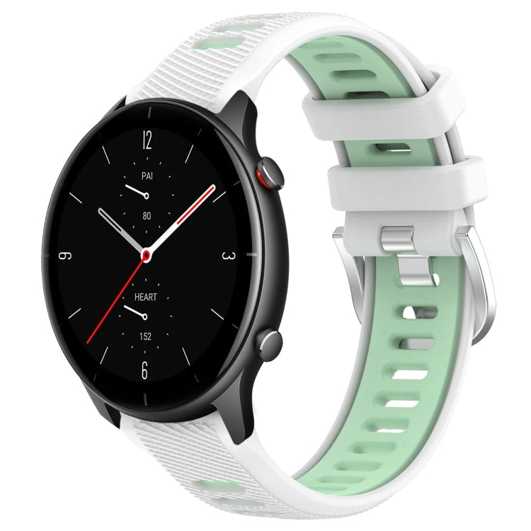 For Amazfit GTR 2e 22mm Cross Texture Two Color Silicone Steel Buckle Watch Band(White+Teal) - Smart Wear by PMC TechLife | Online Shopping South Africa | PMC TechLife