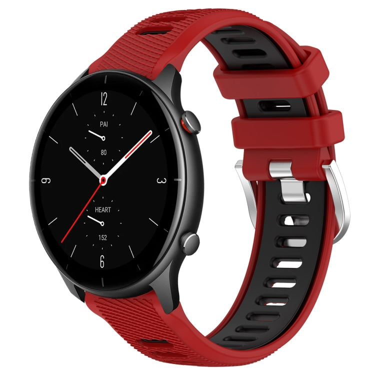 For Amazfit GTR 2e 22mm Cross Texture Two Color Silicone Steel Buckle Watch Band(Red+Black) - Smart Wear by PMC TechLife | Online Shopping South Africa | PMC TechLife