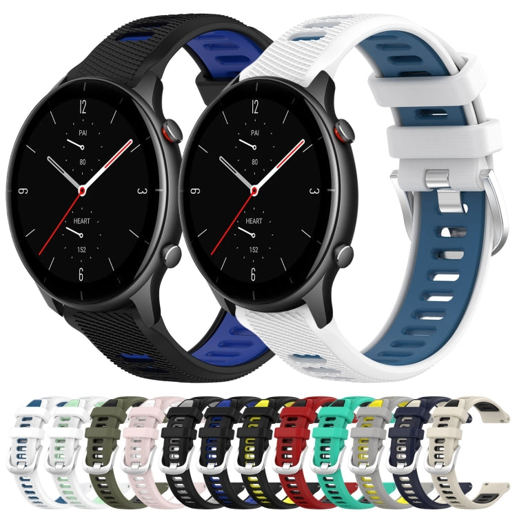 For Amazfit GTR 2e 22mm Cross Texture Two Color Silicone Steel Buckle Watch Band(Black+Lime Green) - Smart Wear by PMC TechLife | Online Shopping South Africa | PMC TechLife