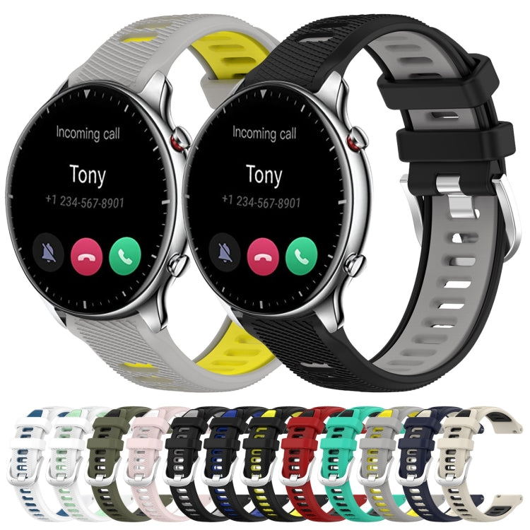 For Amazfit GTR 2 22mm Cross Texture Two Color Silicone Steel Buckle Watch Band(Black+Blue) - Smart Wear by PMC TechLife | Online Shopping South Africa | PMC TechLife