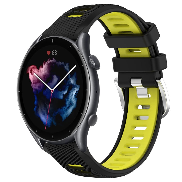 For Amazfit 3 22mm Cross Texture Two Color Silicone Steel Buckle Watch Band(Black+Lime Green) - Smart Wear by PMC TechLife | Online Shopping South Africa | PMC TechLife