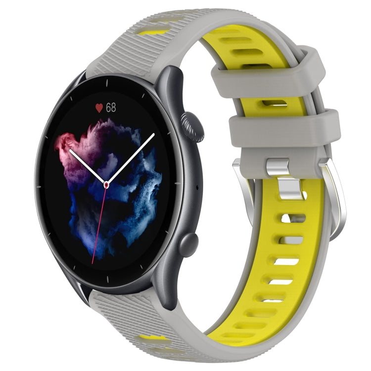 For Amazfit 3 22mm Cross Texture Two Color Silicone Steel Buckle Watch Band(Grey+Yellow) -  by PMC TechLife | Online Shopping South Africa | PMC TechLife