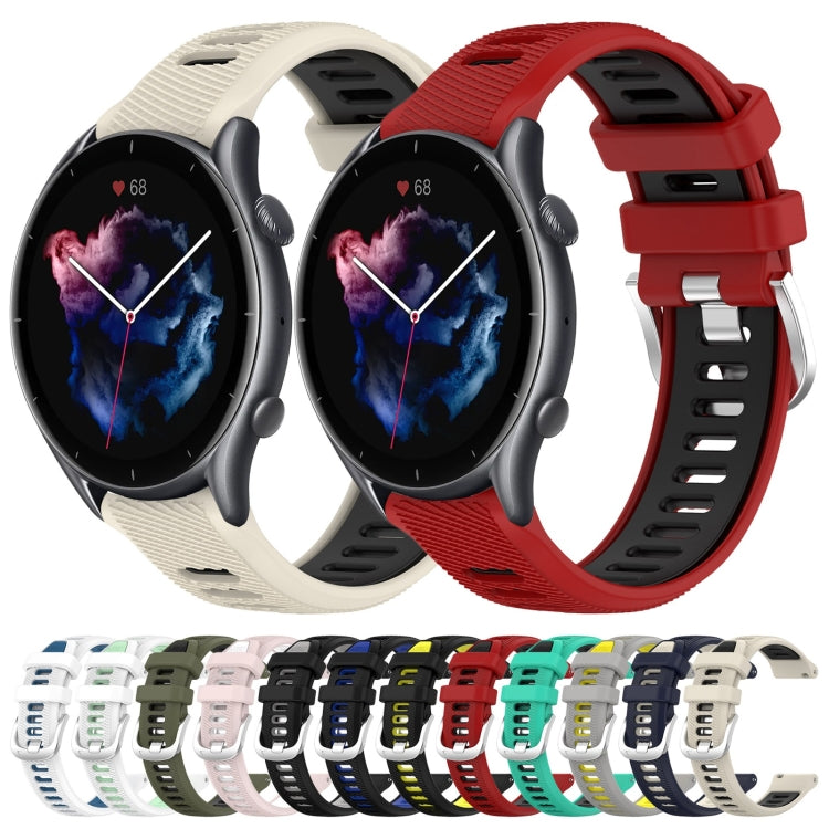 For Amazfit 3 22mm Cross Texture Two Color Silicone Steel Buckle Watch Band(White+Teal) - Smart Wear by PMC TechLife | Online Shopping South Africa | PMC TechLife