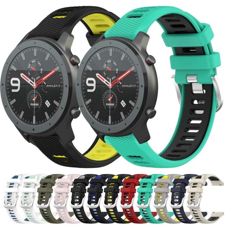 For Amazfit GTR 47mm 22mm Cross Texture Two Color Silicone Steel Buckle Watch Band(Black+Grey) - Smart Wear by PMC TechLife | Online Shopping South Africa | PMC TechLife