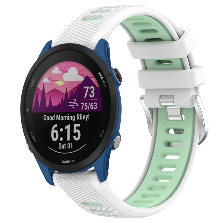 For Garmin Forerunner 255 22mm Sports Two-Color Steel Buckle Silicone Watch Band(White+Teal) - Smart Wear by PMC TechLife | Online Shopping South Africa | PMC TechLife