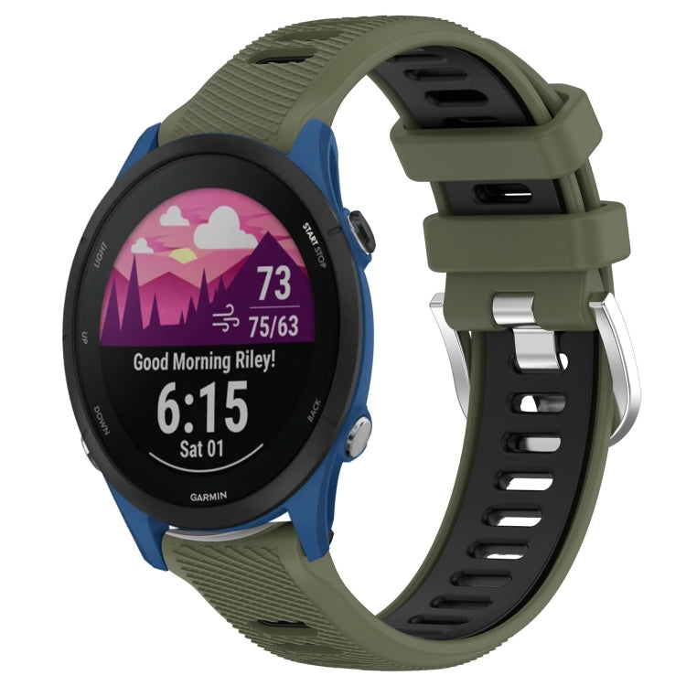 For Garmin Forerunner 255 Music 22mm Sports Two-Color Steel Buckle Silicone Watch Band(Army Green+Black) - Smart Wear by PMC TechLife | Online Shopping South Africa | PMC TechLife