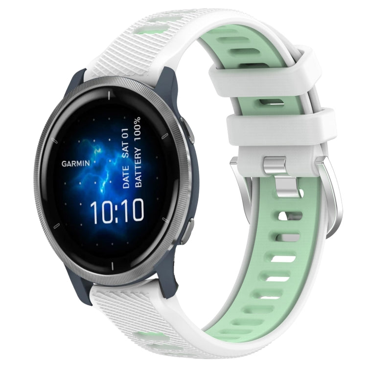 For Garmin Venu 2 22mm Sports Two-Color Steel Buckle Silicone Watch Band(White+Teal) - Smart Wear by PMC TechLife | Online Shopping South Africa | PMC TechLife
