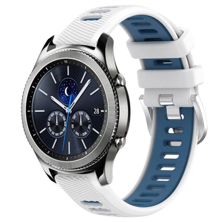 For Samsung Gear S3 Classic 22mm Sports Two-Color Steel Buckle Silicone Watch Band(White+Blue) - Smart Wear by PMC TechLife | Online Shopping South Africa | PMC TechLife