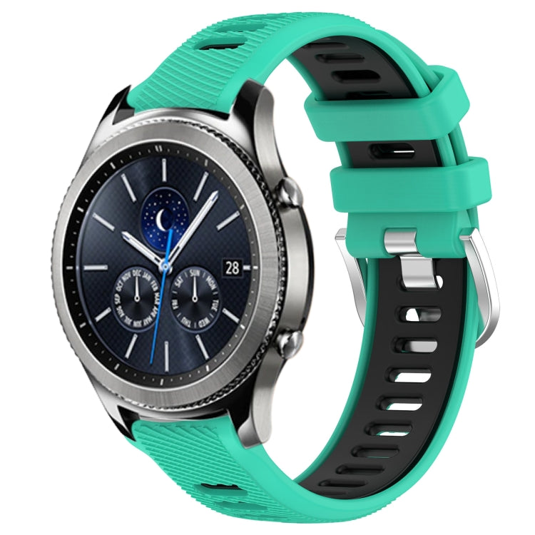 For Samsung Gear S3 Classic 22mm Sports Two-Color Steel Buckle Silicone Watch Band(Lake Blue+Black) - Smart Wear by PMC TechLife | Online Shopping South Africa | PMC TechLife