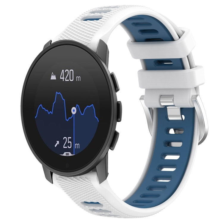 For SUUNTO 9 Peak Pro 22mm Sports Two-Color Steel Buckle Silicone Watch Band(White+Blue) - Smart Wear by PMC TechLife | Online Shopping South Africa | PMC TechLife