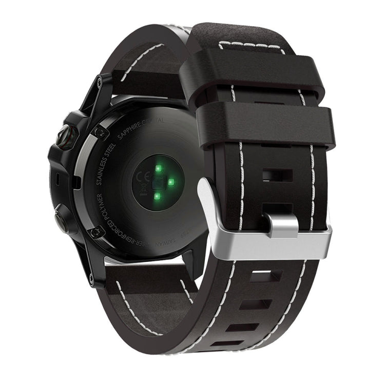 For Garmin Fenix 7X 26mm Sewing Leather Steel Buckle Watch Band(Black) - Smart Wear by PMC TechLife | Online Shopping South Africa | PMC TechLife