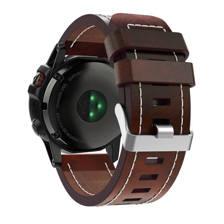For Garmin Fenix 7X Solar 26mm Sewing Leather Steel Buckle Watch Band(Red Brown) - Smart Wear by PMC TechLife | Online Shopping South Africa | PMC TechLife