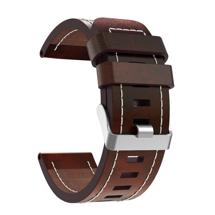 For Garmin Fenix 7X Solar 26mm Sewing Leather Steel Buckle Watch Band(Red Brown) - Smart Wear by PMC TechLife | Online Shopping South Africa | PMC TechLife