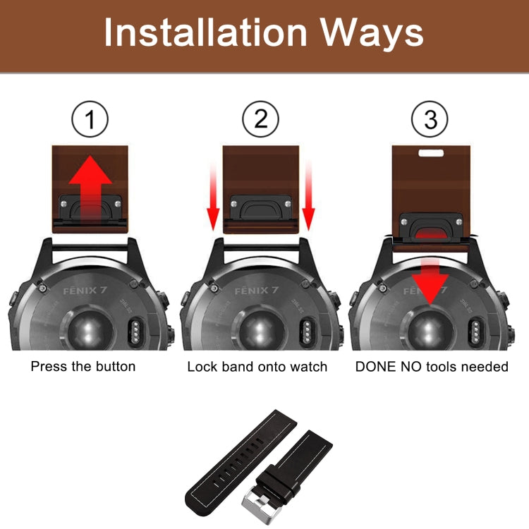 For Garmin Enduro 2 26mm Sewing Leather Steel Buckle Watch Band(Red Brown) - Smart Wear by PMC TechLife | Online Shopping South Africa | PMC TechLife